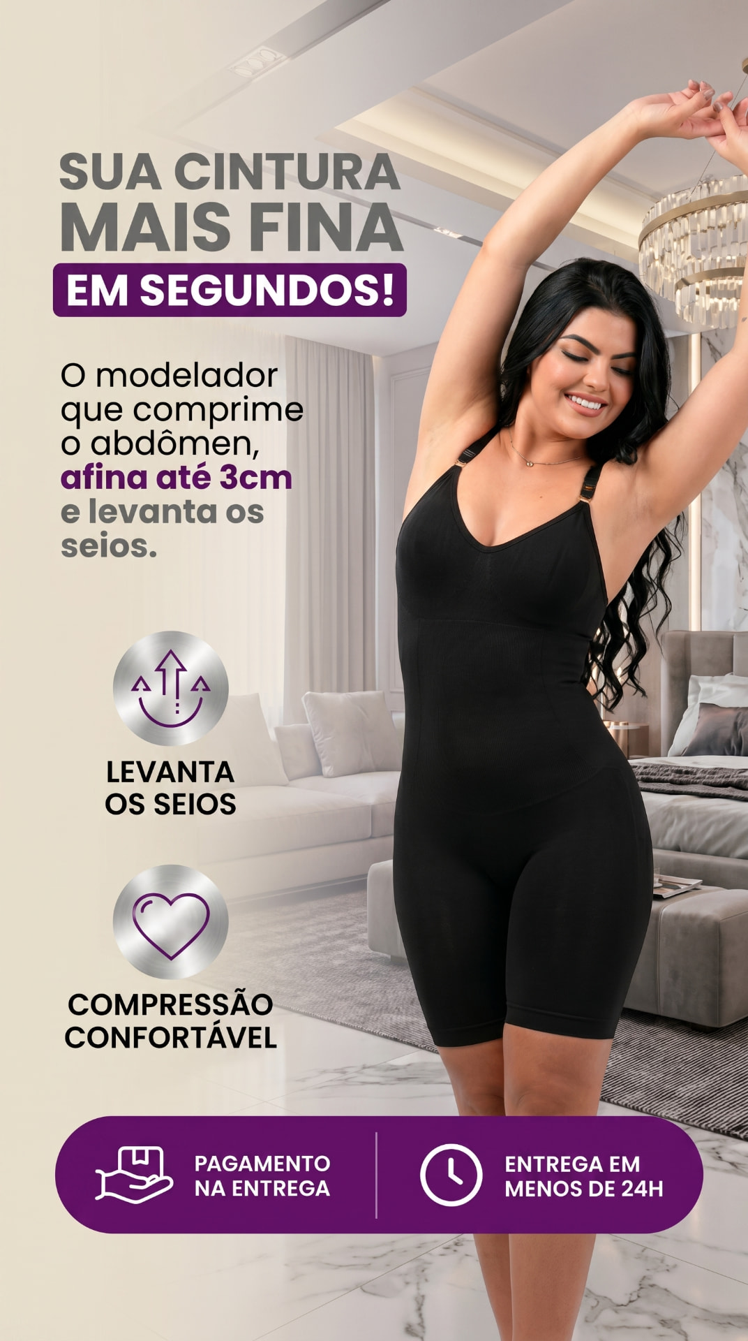 Body Modelador preto sendo usado